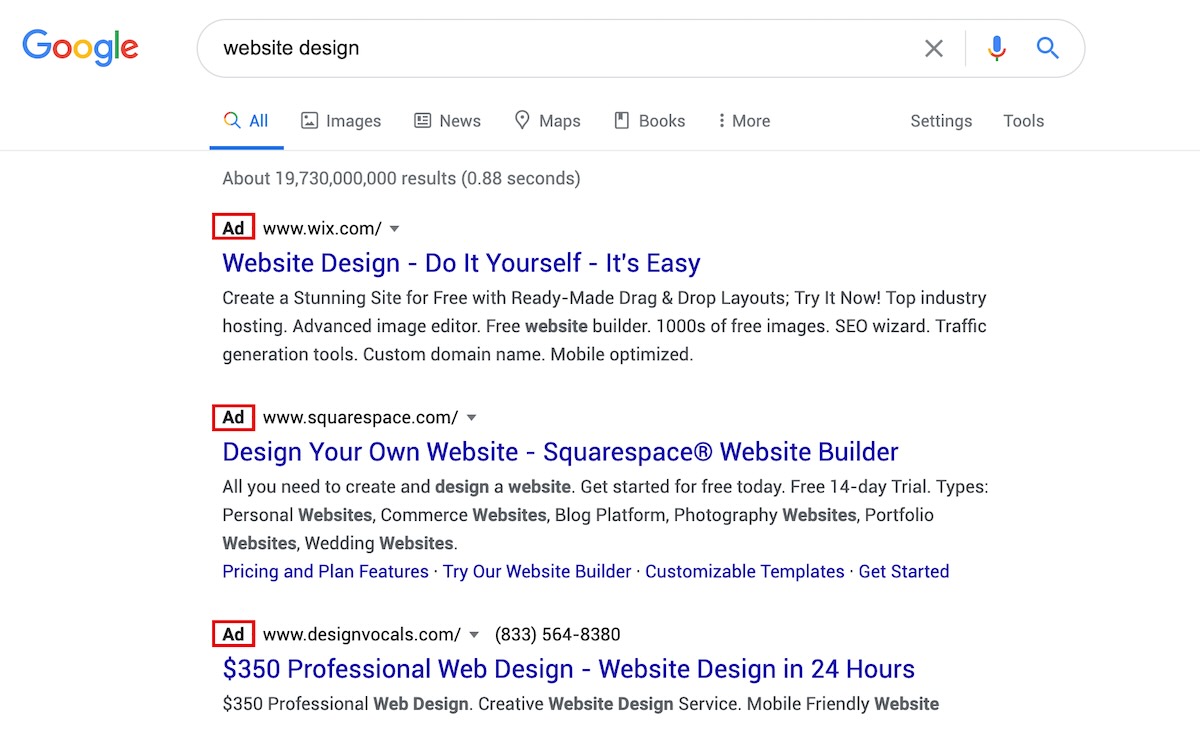 PPC ads are visible at the top of Google Search