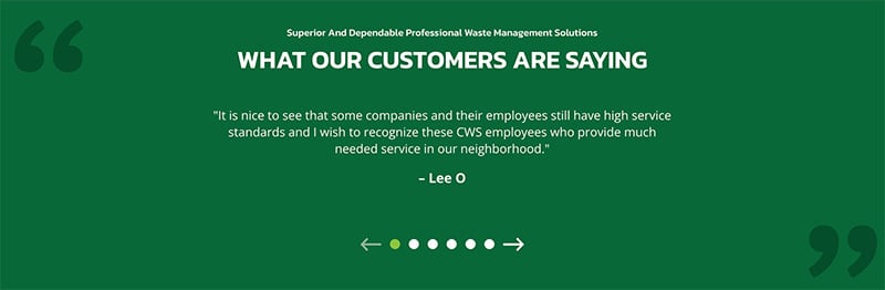 Testimonial example from Capital Waste Services' website.